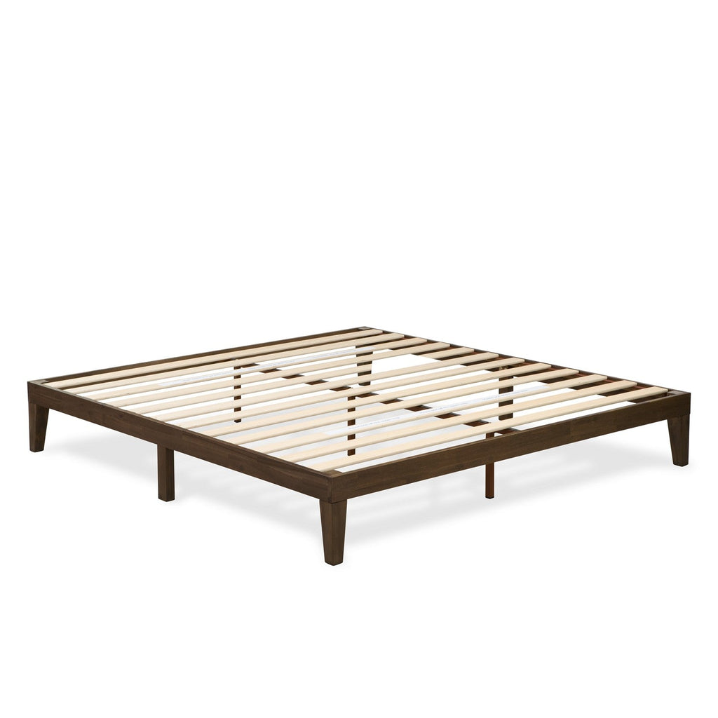 East West Furniture DNP-22-K King Size Platform Bed with 4 Solid Wood Legs and 2 Extra Center Legs - Walnut Finish