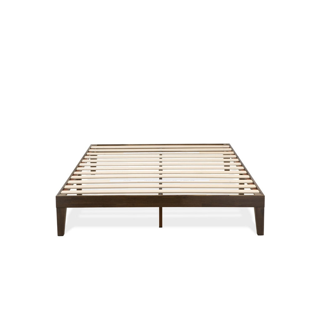 East West Furniture DNP-22-Q Queen Platform Bed Frame with 4 Solid Wood Legs and 2 Extra Center Legs - Walnut Finish