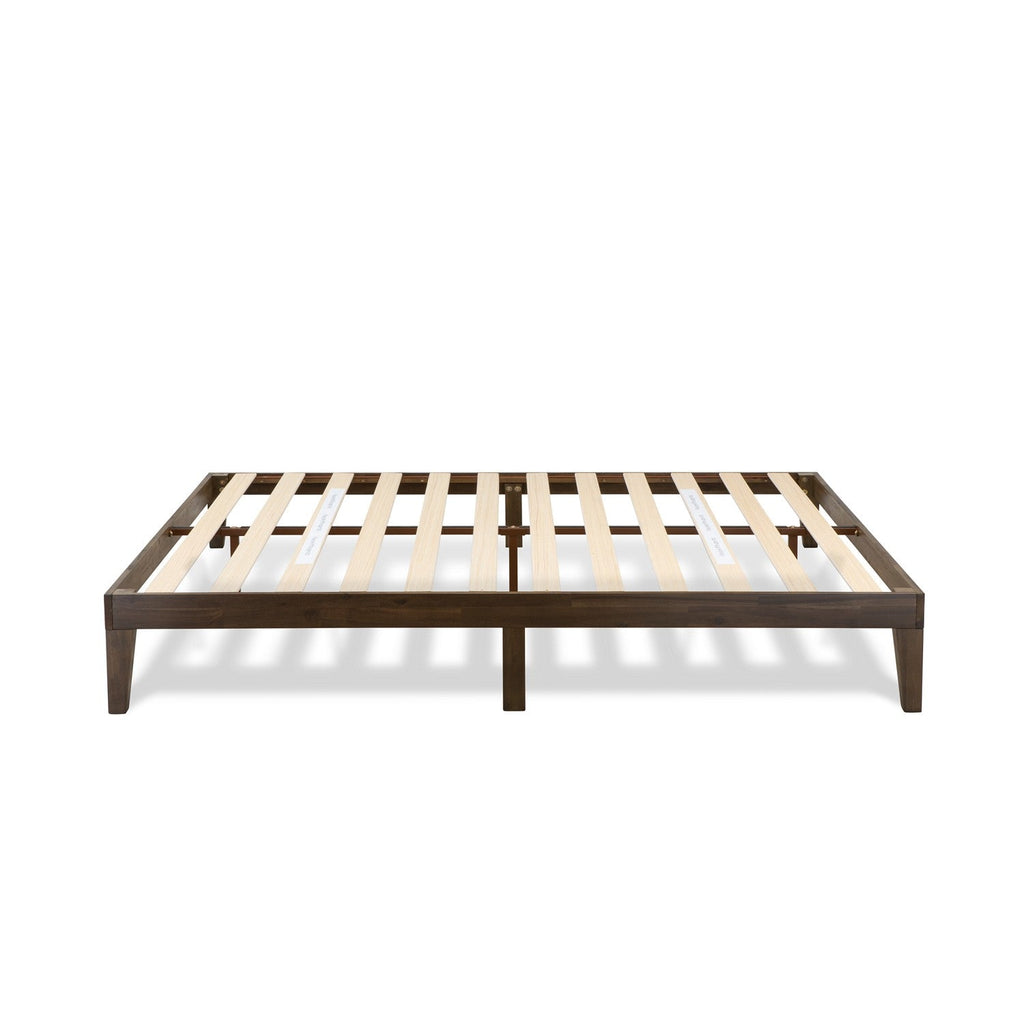East West Furniture DNP-22-Q Queen Platform Bed Frame with 4 Solid Wood Legs and 2 Extra Center Legs - Walnut Finish