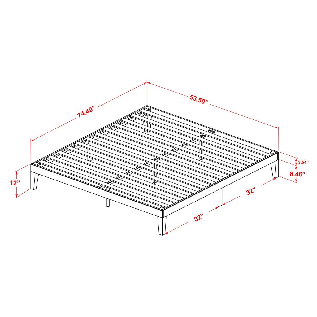 East West Furniture DNP-23-F - Cama de plataforma tamaño completo con 4 patas de madera maciza y 2 patas centrales adicionales - Acabado en roble