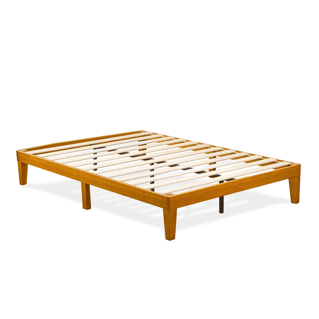 East West Furniture DNP-23-F - Cama de plataforma tamaño completo con 4 patas de madera maciza y 2 patas centrales adicionales - Acabado en roble