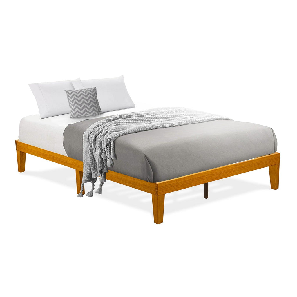 East West Furniture DNP-23-F - Cama de plataforma tamaño completo con 4 patas de madera maciza y 2 patas centrales adicionales - Acabado en roble