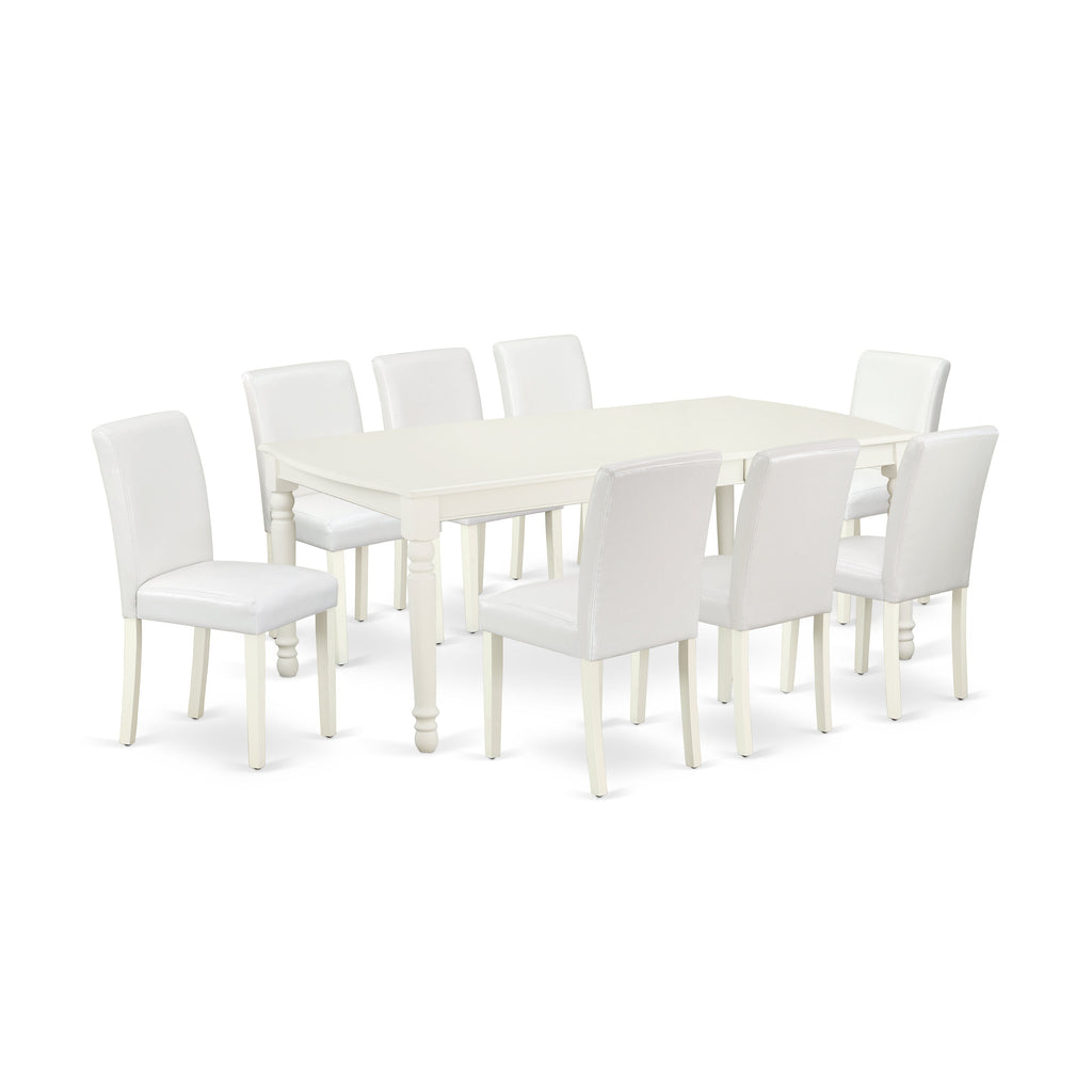 East West Furniture DOAB9-LWH-64 9 Piece Dining Room Set Includes a Rectangle Kitchen Table with Butterfly Leaf and 8 White Faux Leather Parsons Dining Chairs