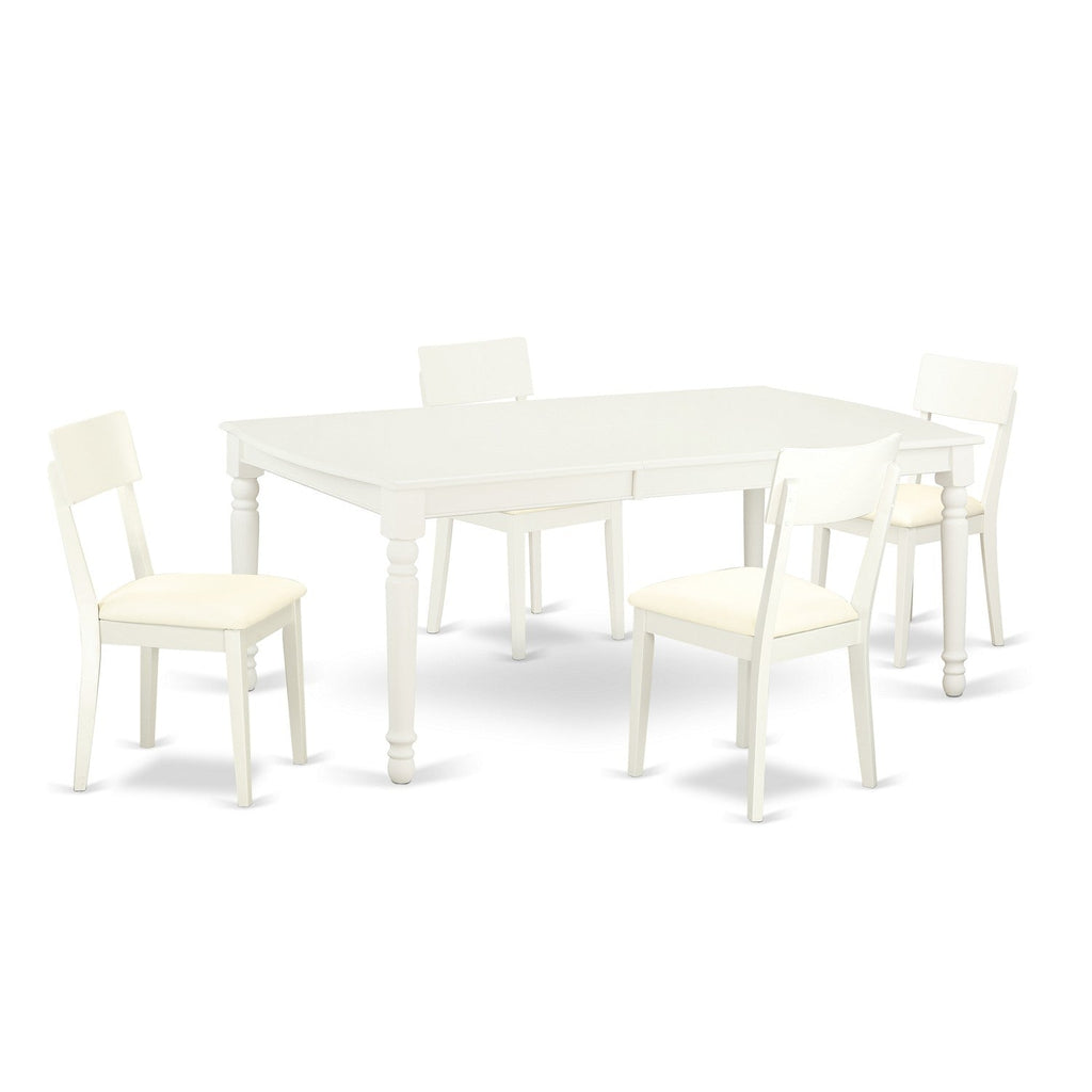 East West Furniture DOAD5-LWH-LC 5 Piece Modern Dining Table Set Includes a Rectangle Wooden Table with Butterfly Leaf and 4 Faux Leather Dining Room Chairs