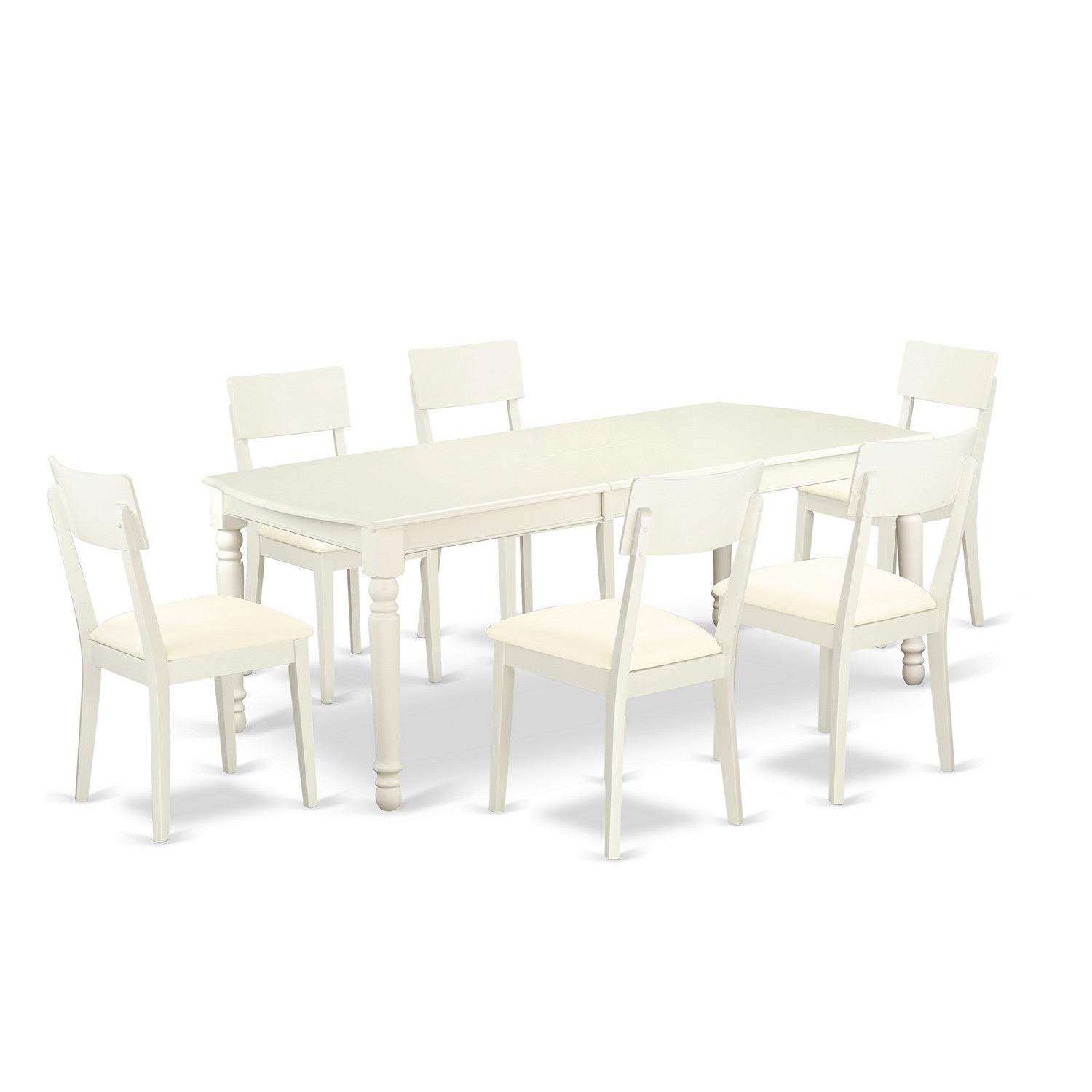 DOAD7-LWH-LC 7-Piece table and chair set with one Dover dining room table and 6 dining room chairs in a Linen White Finish