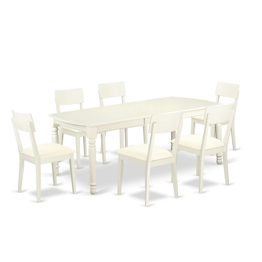 East West Furniture DOAD7-LWH-LC 7 Piece Dining Room Table Set Consist of a Rectangle Kitchen Table with Butterfly Leaf and 6 Faux Leather Upholstered Chairs
