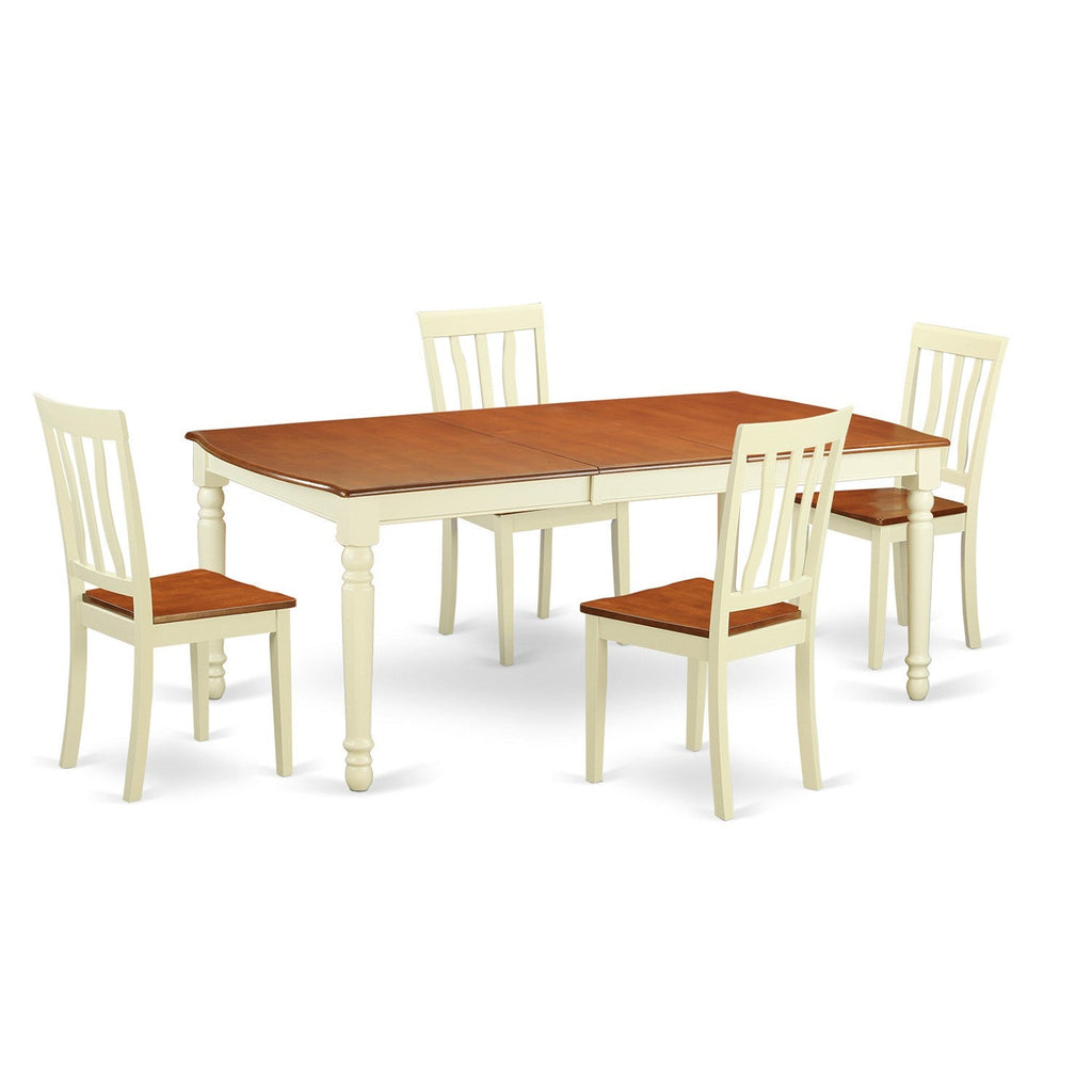 East West Furniture DOAN5-WHI-W 5 Piece Kitchen Table Set for 4 Includes a Rectangle Dining Room Table with Butterfly Leaf and 4 Dining Chairs, 42x78 Inch, Buttermilk & Cherry