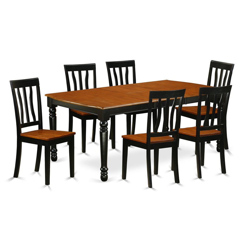 East West Furniture DOAN7-BCH-W 7 Piece Modern Dining Table Set Consist of a Rectangle Wooden Table with Butterfly Leaf and 6 Dining Chairs