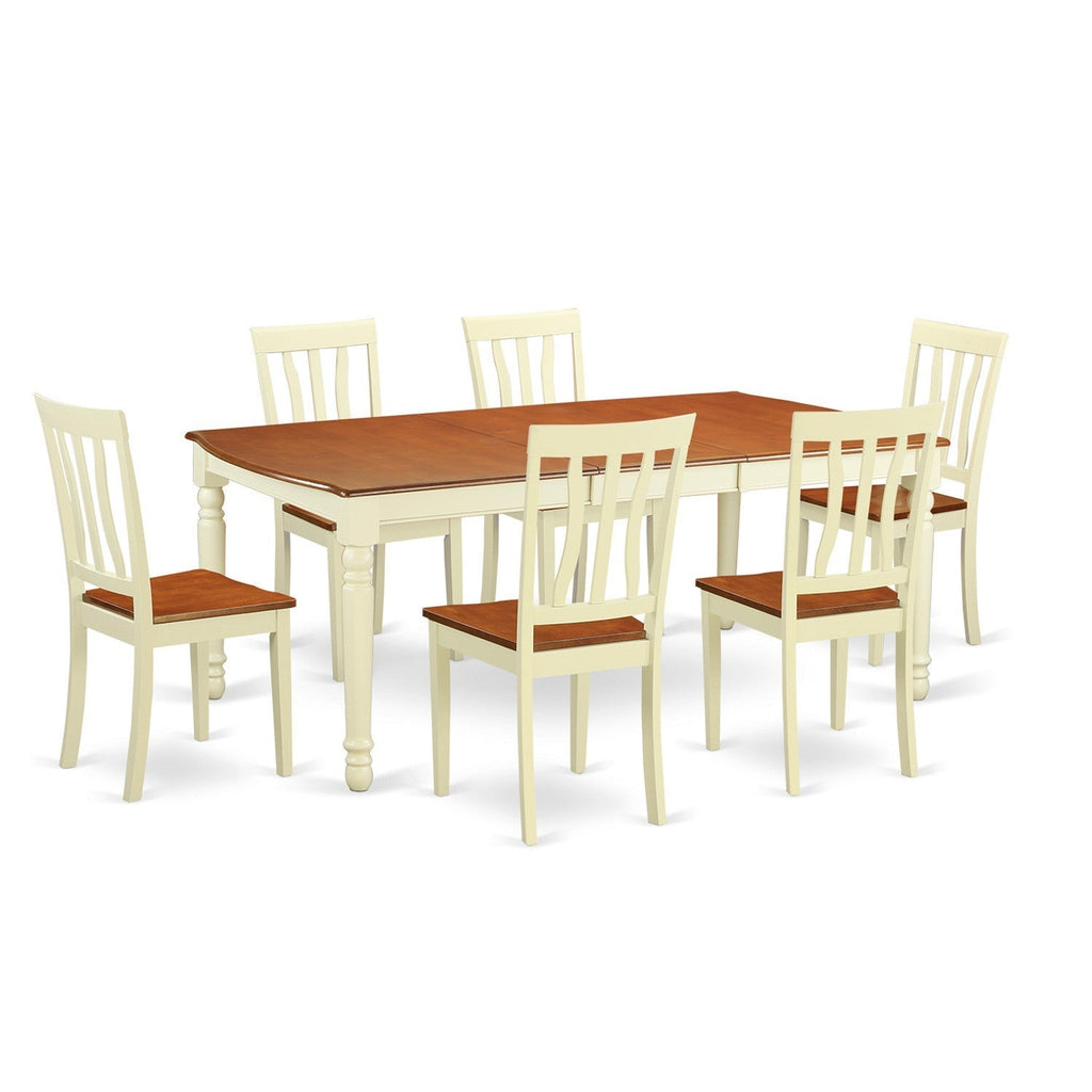 East West Furniture DOAN7-WHI-W 7 Piece Kitchen Table Set Consist of a Rectangle Dining Table with Butterfly Leaf and 6 Dining Room Chairs, 42x78 Inch, Buttermilk & Cherry