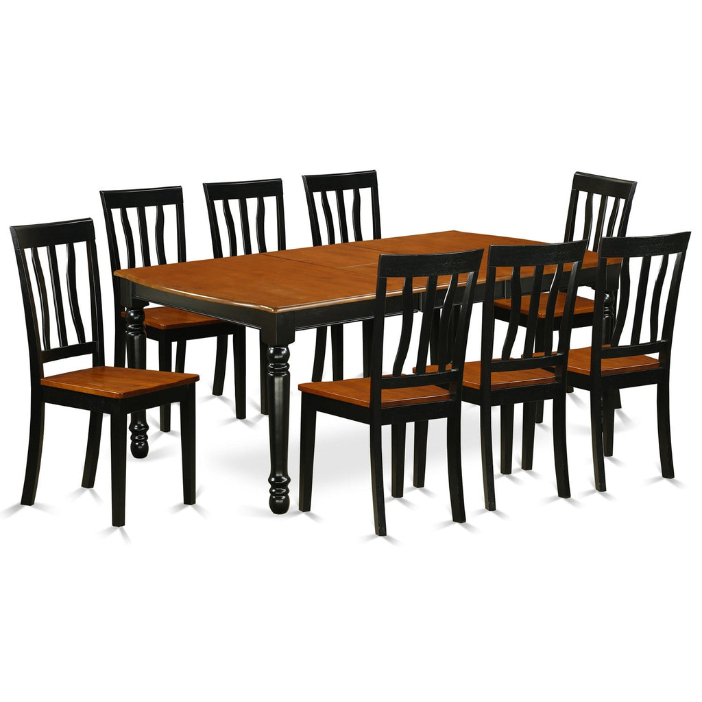 East West Furniture DOAN9-BCH-W 9 Piece Kitchen Table & Chairs Set Includes a Rectangle Dining Room Table with Butterfly Leaf and 8 Dining Chairs