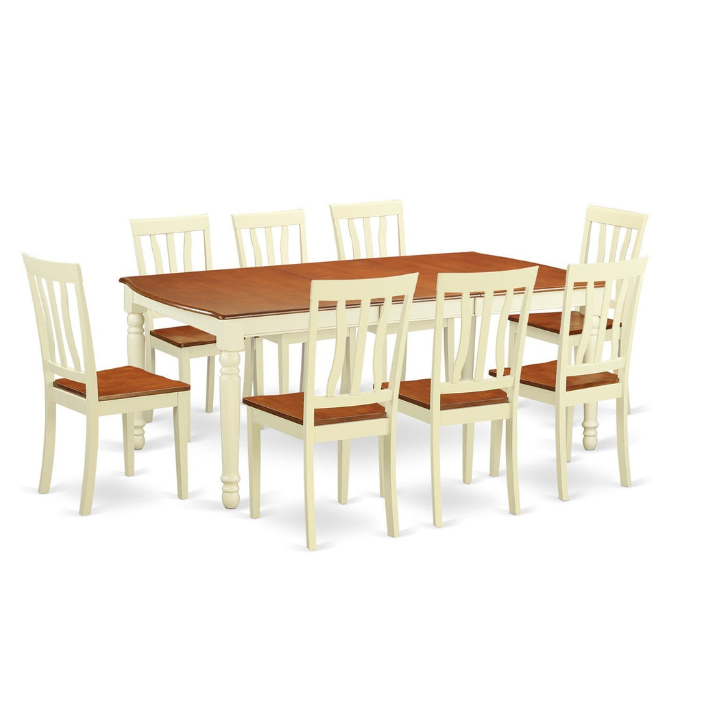East West Furniture DOAN9-WHI-W 9 Piece Kitchen Table & Chairs Set Includes a Rectangle Dining Room Table with Butterfly Leaf and 8 Solid Wood Seat Chairs