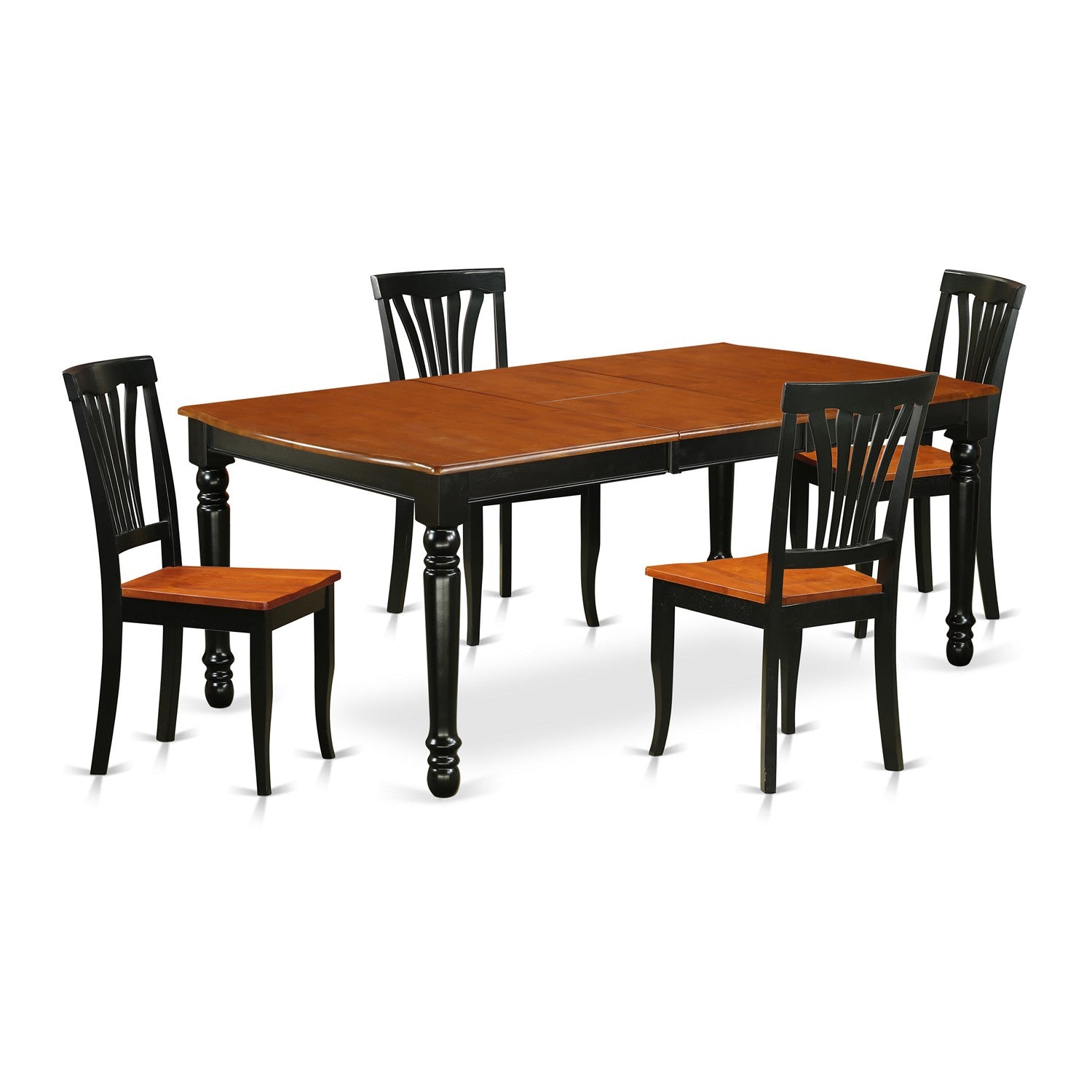 Juego de mesa de cocina de 5 piezas East West Furniture DOAV5-BCH-W para 4 personas. Incluye una mesa de comedor rectangular con diseño de hojas de mariposa y 4 sillas de comedor.