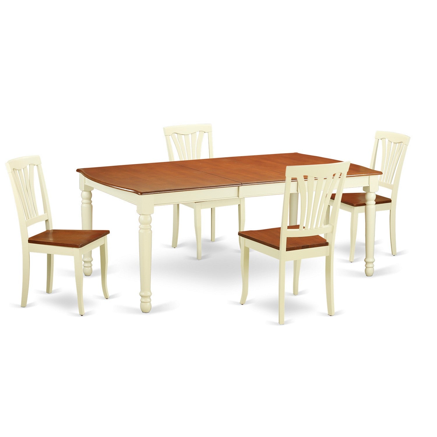 Juego de mesa de cocina de 5 piezas East West Furniture DOAV5-WHI-W para 4 personas. Incluye una mesa de comedor rectangular con diseño de hojas de mariposa y 4 sillas de comedor.