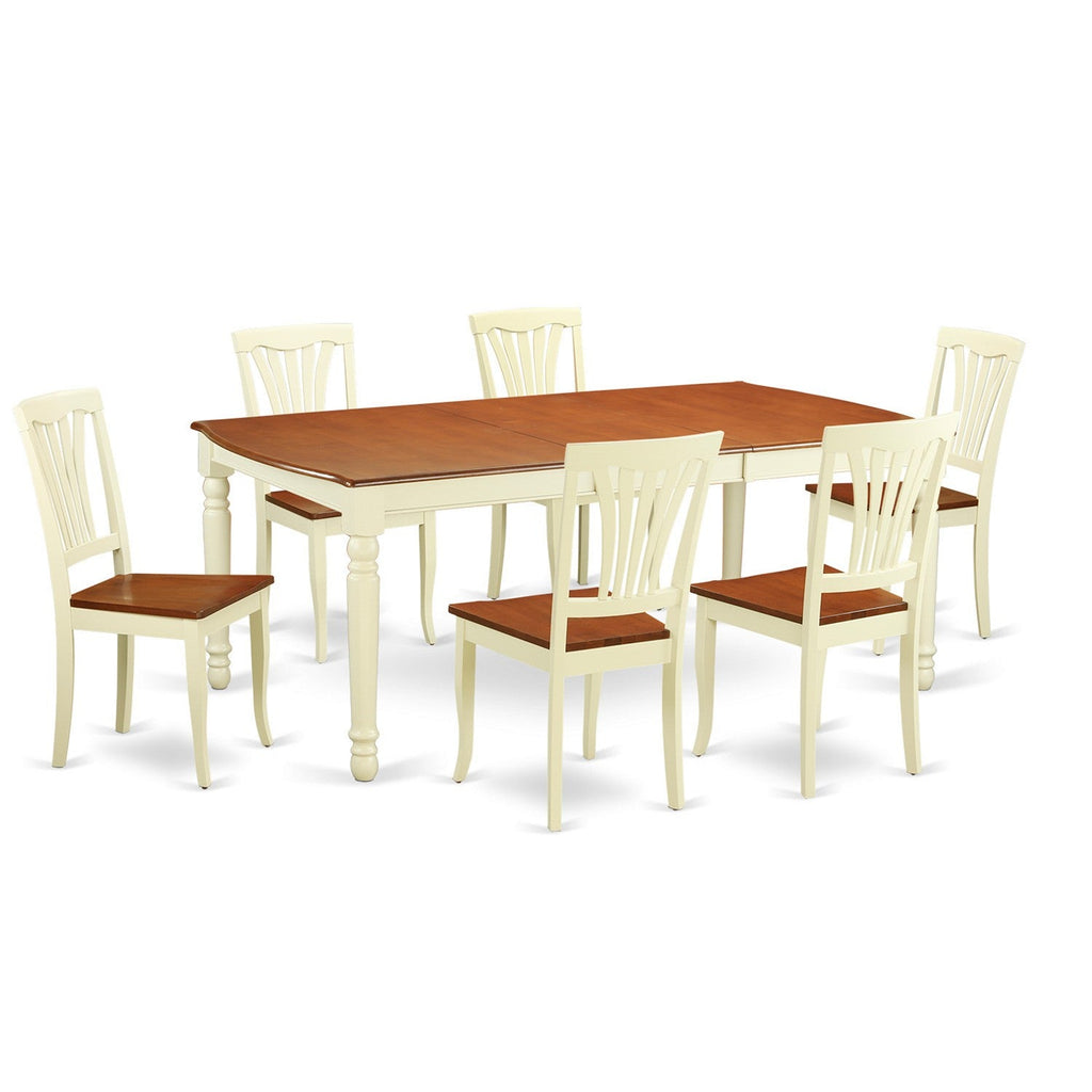 East West Furniture DOAV7-WHI-W 7 Piece Dining Set Consist of a Rectangle Dining Room Table with Butterfly Leaf and 6 Kitchen Chairs, 42x78 Inch, Buttermilk & Cherry
