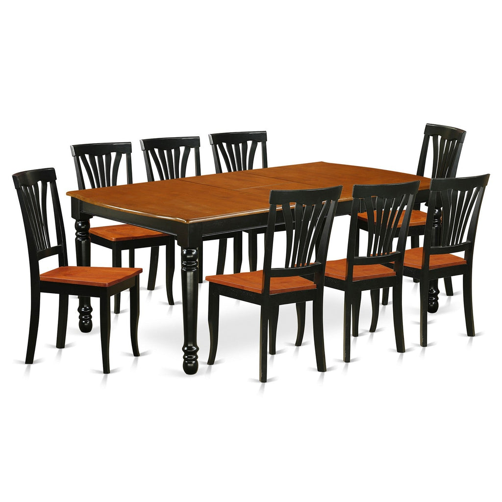 East West Furniture DOAV9-BCH-W 9 Piece Dining Table Set Includes a Rectangle Dining Room Table with Butterfly Leaf and 8 Wooden Seat Chairs