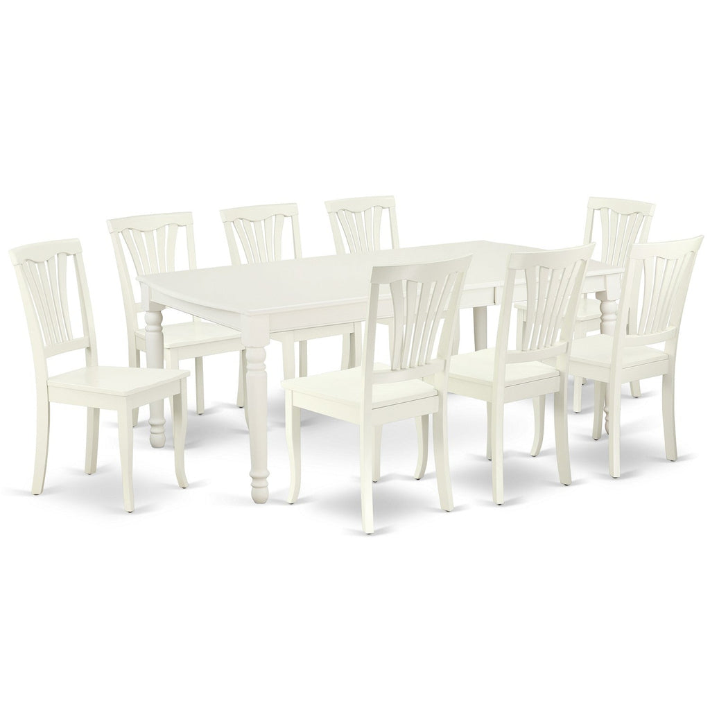 East West Furniture DOAV9-LWH-W 9 Piece Modern Dining Table Set Includes a Rectangle Wooden Table with Butterfly Leaf and 8 Kitchen Dining Chairs
