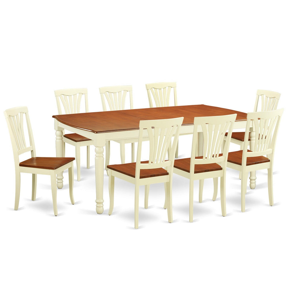 East West Furniture DOAV9-WHI-W 9 Piece Dining Table Set Includes a Rectangle Dining Room Table with Butterfly Leaf and 8 Wooden Seat Chairs