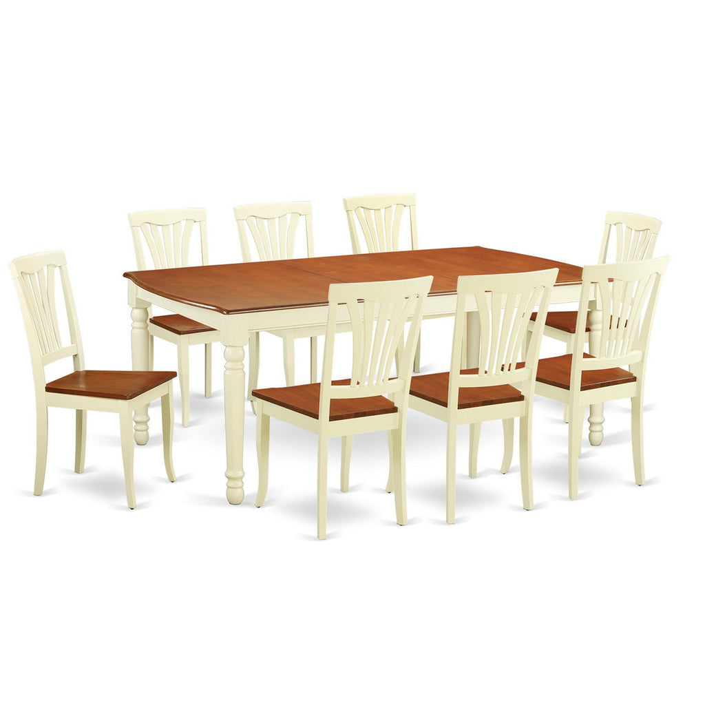 East West Furniture DOAV9-WHI-W 9 Piece Dining Table Set Includes a Rectangle Dining Room Table with Butterfly Leaf and 8 Wooden Seat Chairs, 42x78 Inch, Buttermilk & Cherry