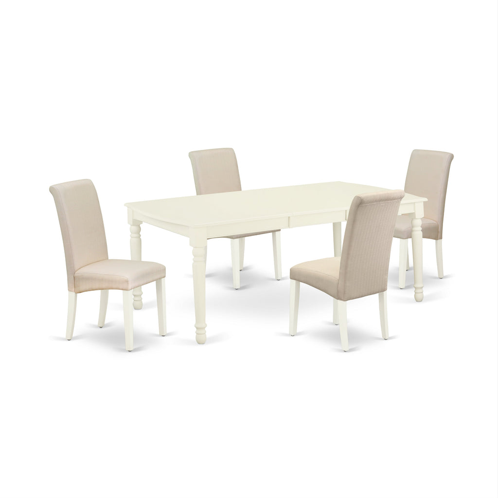 Juego de mesa de comedor de 5 piezas East West Furniture DOBA5-LWH-01 para 4 personas. Incluye una mesa de cocina rectangular con diseño de hojas de mariposa y 4 sillas de comedor Parson de tela de lino color crema.