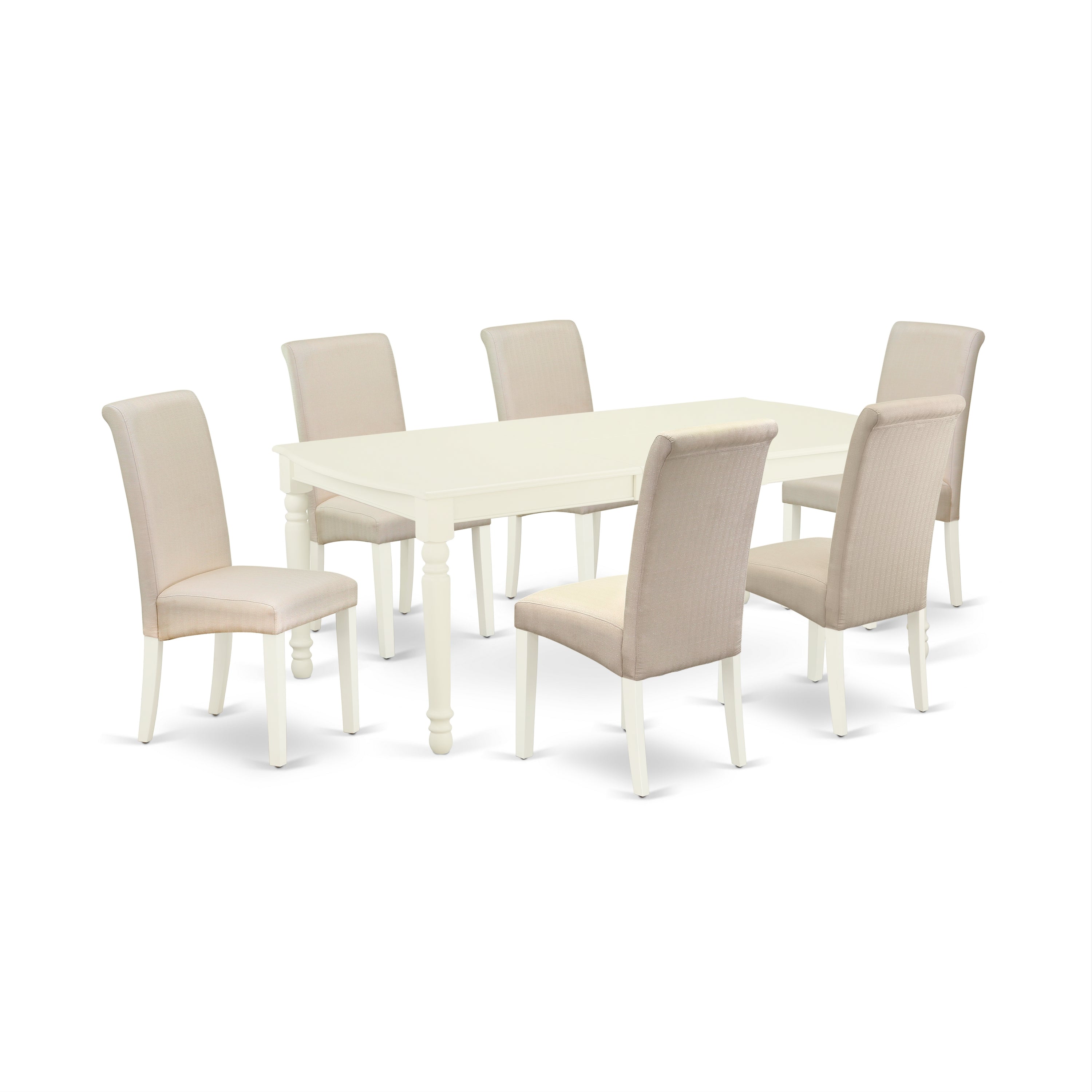 DOBA7-LWH-01 7Pc Dinette Set Includes a Rectangular Kitchen Table with Butterfly Leaf and Six Parson Chairs with Cream Fabric, Linen White Finish