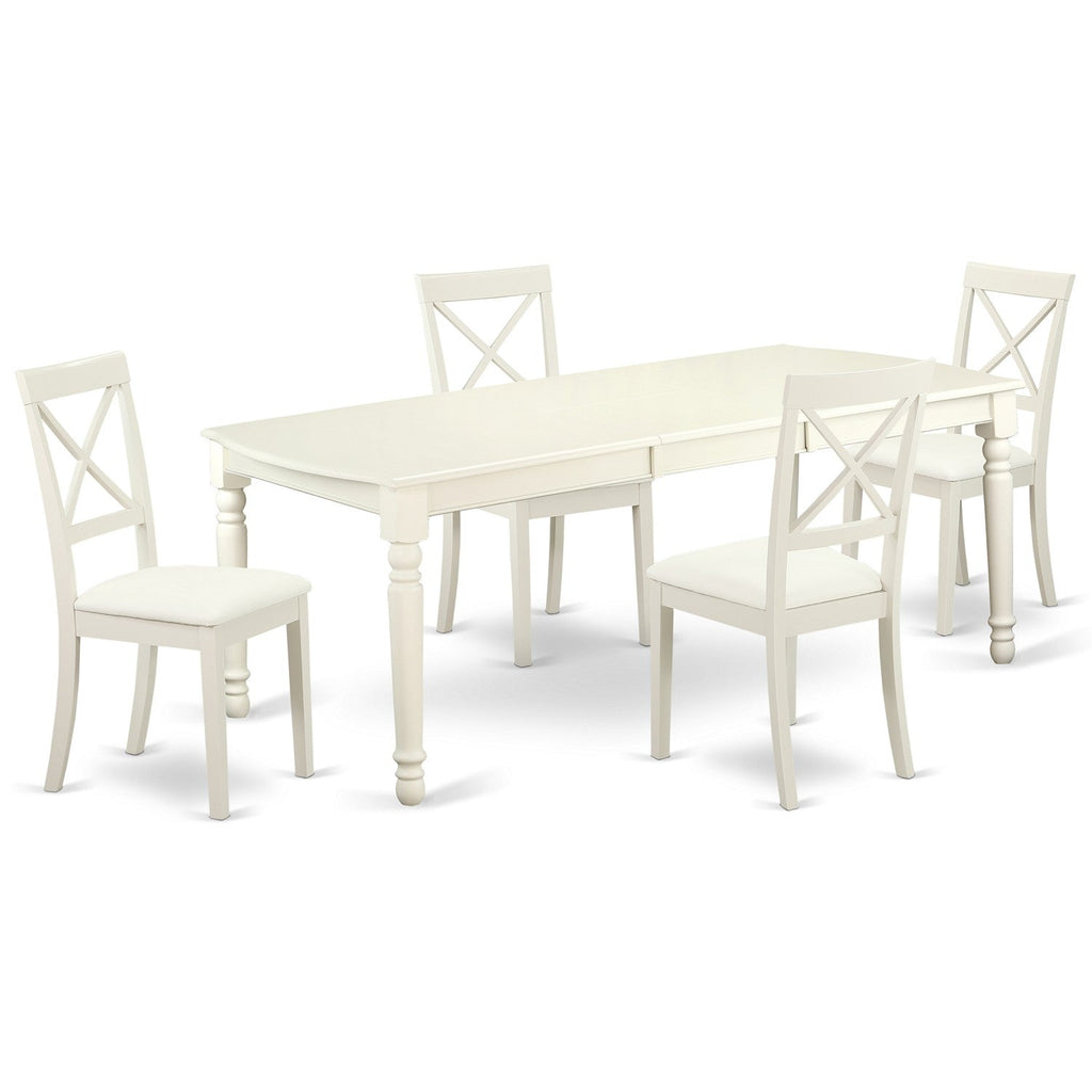 Juego de comedor de 5 piezas East West Furniture DOBO5-LWH-LC para 4 personas. Incluye una mesa de comedor rectangular con diseño de hojas de mariposa y 4 sillas de comedor de piel sintética.
