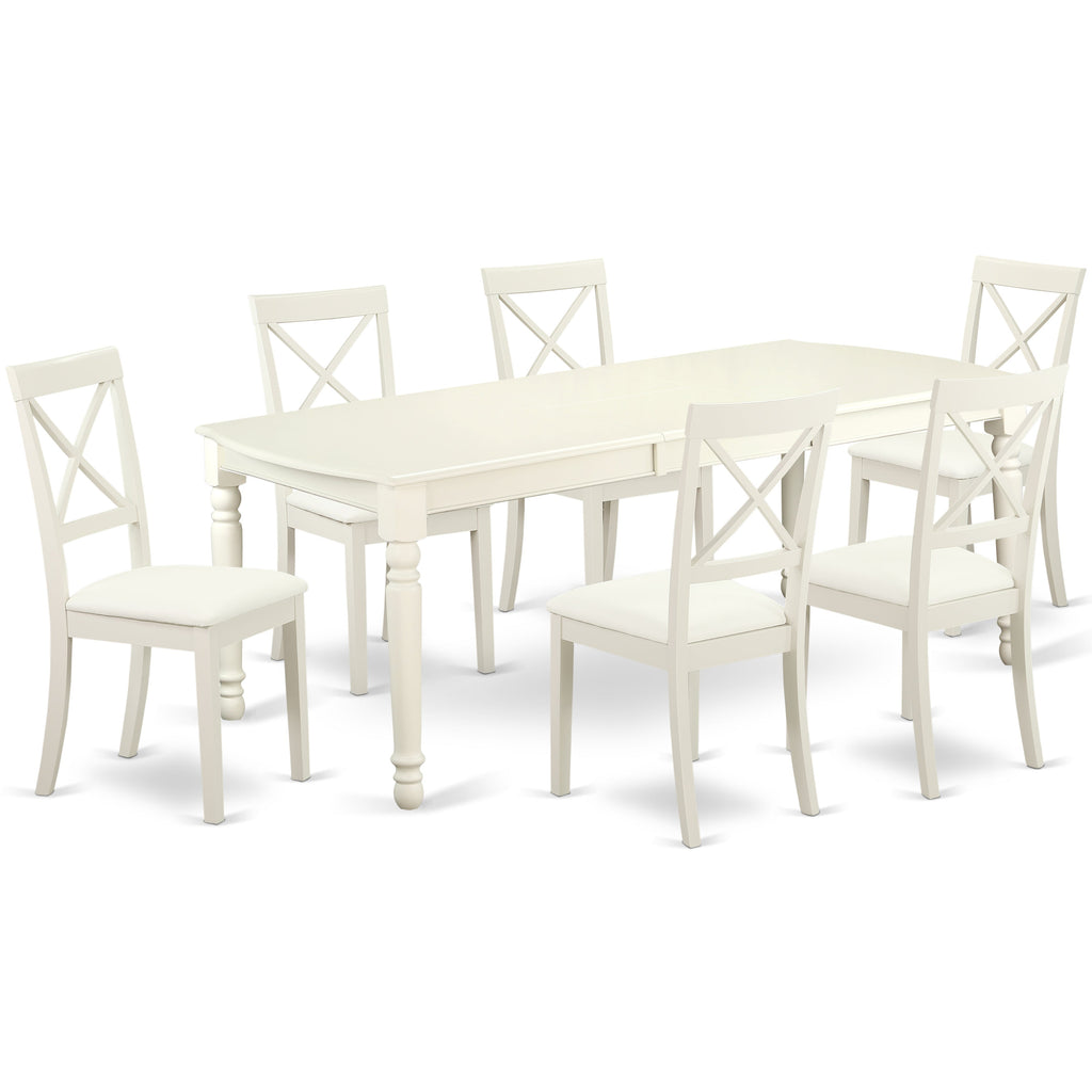 East West Furniture DOBO7-LWH-LC 7 Piece Kitchen Table Set Consist of a Rectangle Dining Table with Butterfly Leaf and 6 Faux Leather Dining Room Chairs