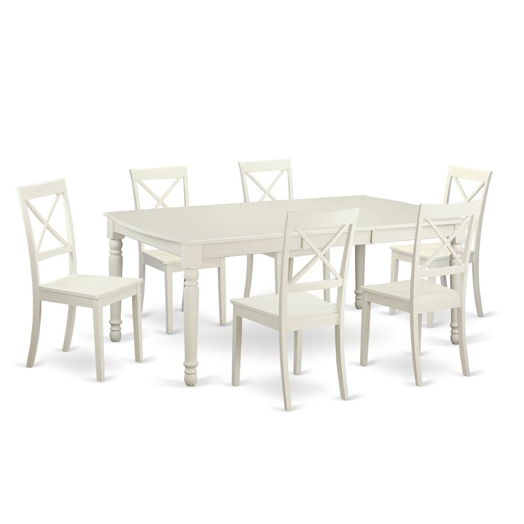 East West Furniture DOBO7-LWH-W 7 Piece Kitchen Table & Chairs Set Consist of a Rectangle Dining Room Table with Butterfly Leaf and 6 Solid Wood Seat Chairs