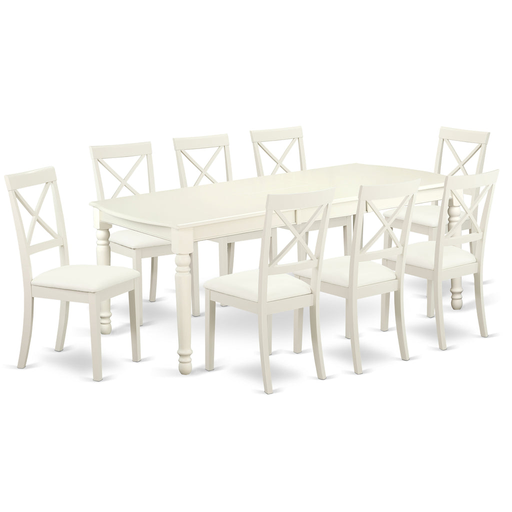 East West Furniture DOBO9-LWH-LC 9 Piece Dining Set Includes a Rectangle Dining Room Table with Butterfly Leaf and 8 Faux Leather Upholstered Kitchen Chairs
