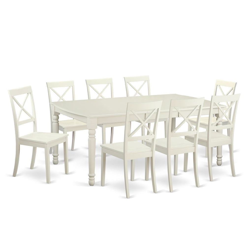 East West Furniture DOBO9-LWH-W 9 Piece Dining Room Furniture Set Includes a Rectangle Kitchen Table with Butterfly Leaf and 8 Dining Chairs