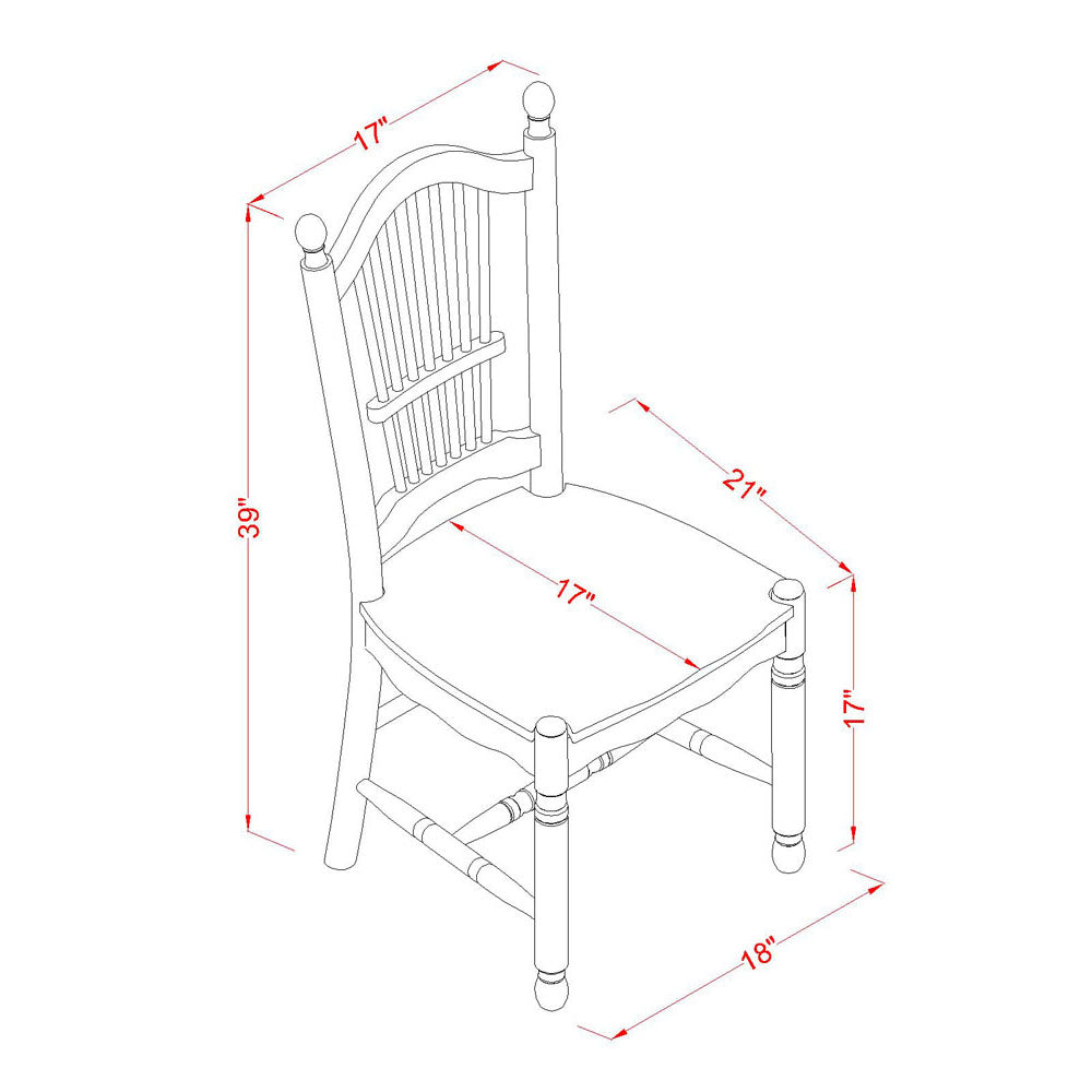 East West Furniture DOC-LWH-W Dover  Dining Room Chairs - Slat Back Wooden Seat Chairs