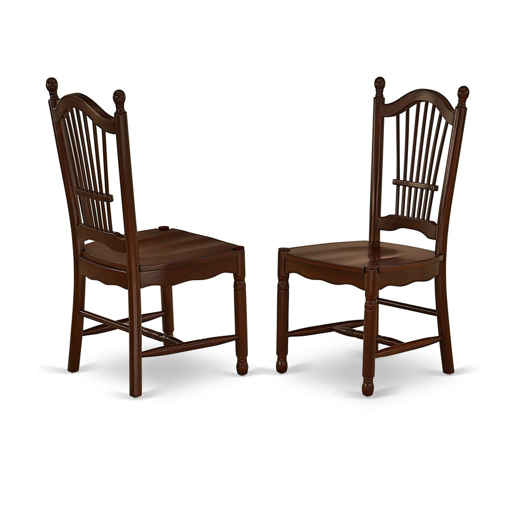 East West Furniture DOC-MAH-W Dover  Kitchen Dining Chairs - Slat Back Wood Seat Chairs, Set of 2, Mahogany