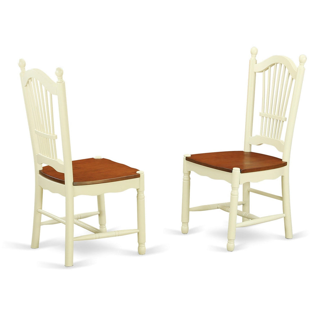 East West Furniture DOC-WHI-W Dover  Dinette Chairs - Slat Back Wooden Seat Dining Chairs, Set of 2, Buttermilk & Cherry