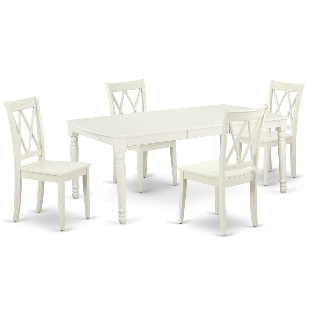 Juego de mesa de comedor East West Furniture DOCL5-LWH-W de 5 piezas para 4 personas. Incluye una mesa de cocina rectangular con diseño de hojas de mariposa y 4 sillas de comedor.