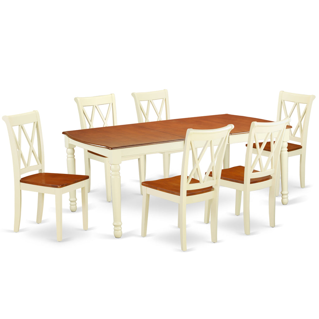 East West Furniture DOCL7-BMK-W 7 Piece Dining Room Furniture Set Consist of a Rectangle Wooden Table with Butterfly Leaf and 6 Kitchen Dining Chairs, 42x78 Inch, Buttermilk & Cherry