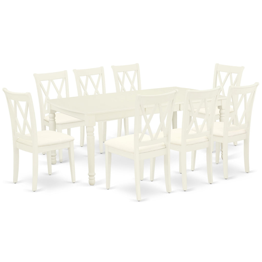 East West Furniture DOCL9-LWH-C 9 Piece Dining Table Set Includes a Rectangle Wooden Table with Butterfly Leaf and 8 Linen Fabric Dining Room Chairs