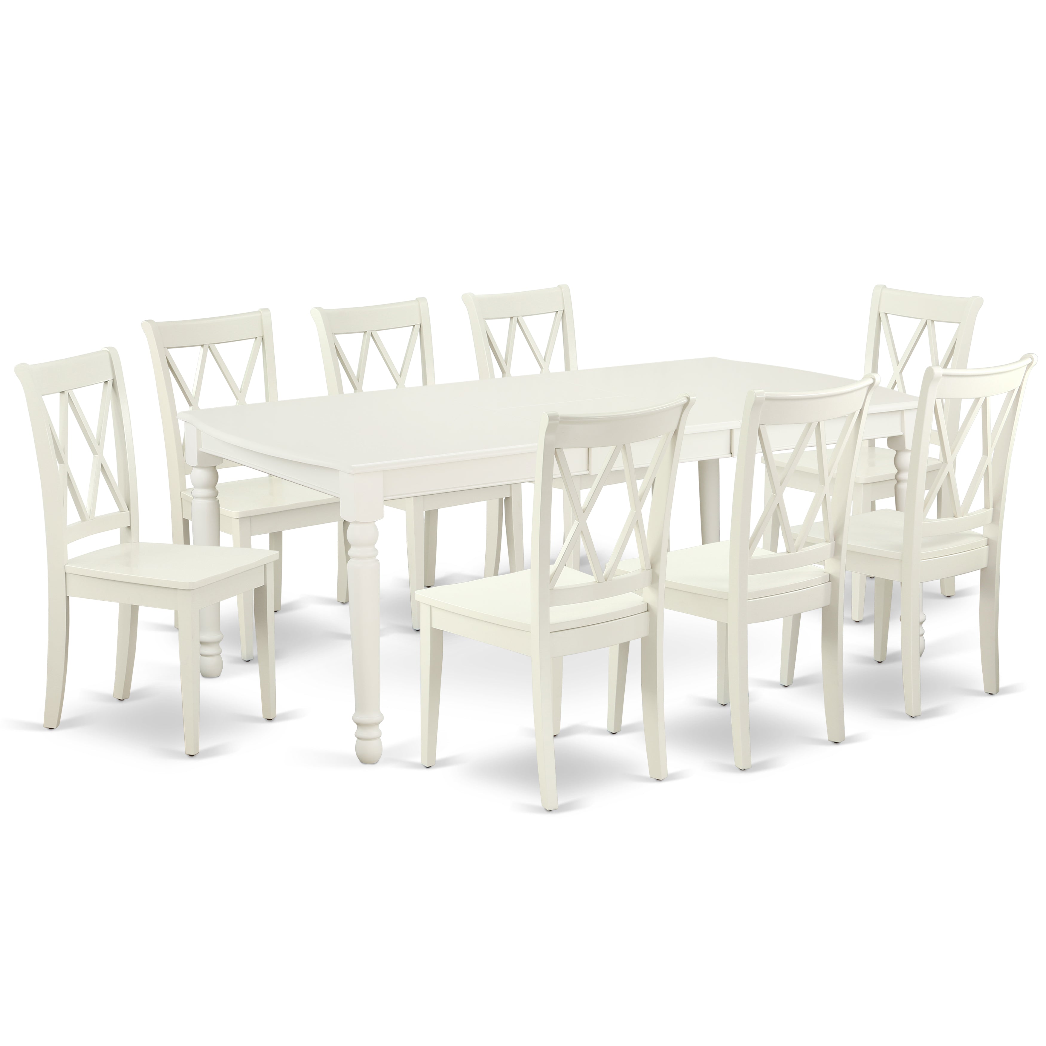 DOCL9-LWH-W 9PC Rectangular 60/78 inch Table with 18 In Leaf and 8 Double X back Chairs