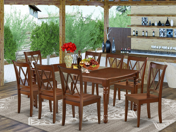 DOCL9-MAH-W 9PC Rectangular 60/78 inch Table with 18 In Leaf and 8