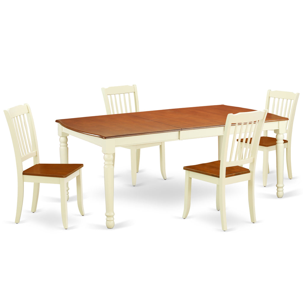 East West Furniture DODA5-BMK-W 5 Piece Dining Set Includes a Rectangle Dining Room Table with Butterfly Leaf and 4 Wood Seat Chairs