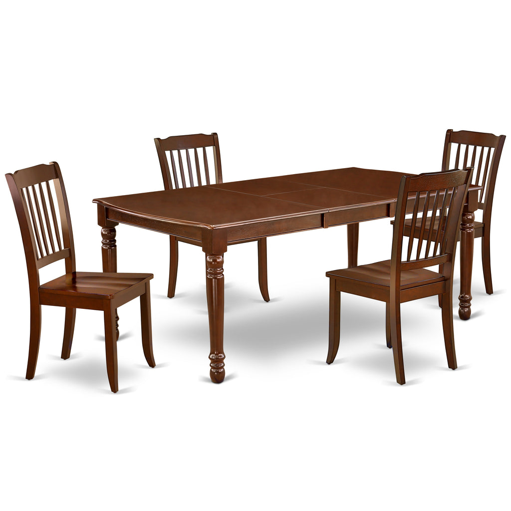 East West Furniture DODA5-MAH-W 5 Piece Dining Room Furniture Set Includes a Rectangle Wooden Table with Butterfly Leaf and 4 Kitchen Dining Chairs