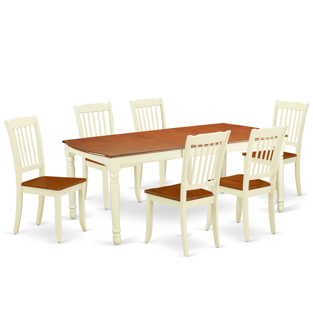 East West Furniture DODA7-BMK-W 7 Piece Dining Table Set Consist of a Rectangle Dinner Table with Butterfly Leaf and 6 Dining Room Chairs, 42x78 Inch, Buttermilk & Cherry