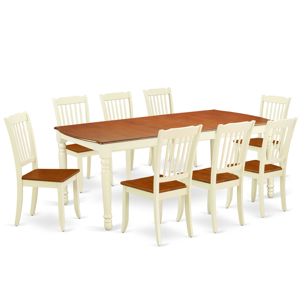 East West Furniture DODA9-BMK-W 9 Piece Dining Room Table Set Includes a Rectangle Wooden Table with Butterfly Leaf and 8 Kitchen Dining Chairs
