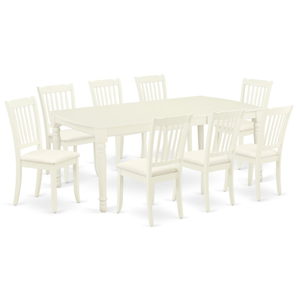 East West Furniture DODA9-LWH-C 9 Piece Dining Room Set Includes a Rectangle Kitchen Table with Butterfly Leaf and 8 Linen Fabric Upholstered Dining Chairs