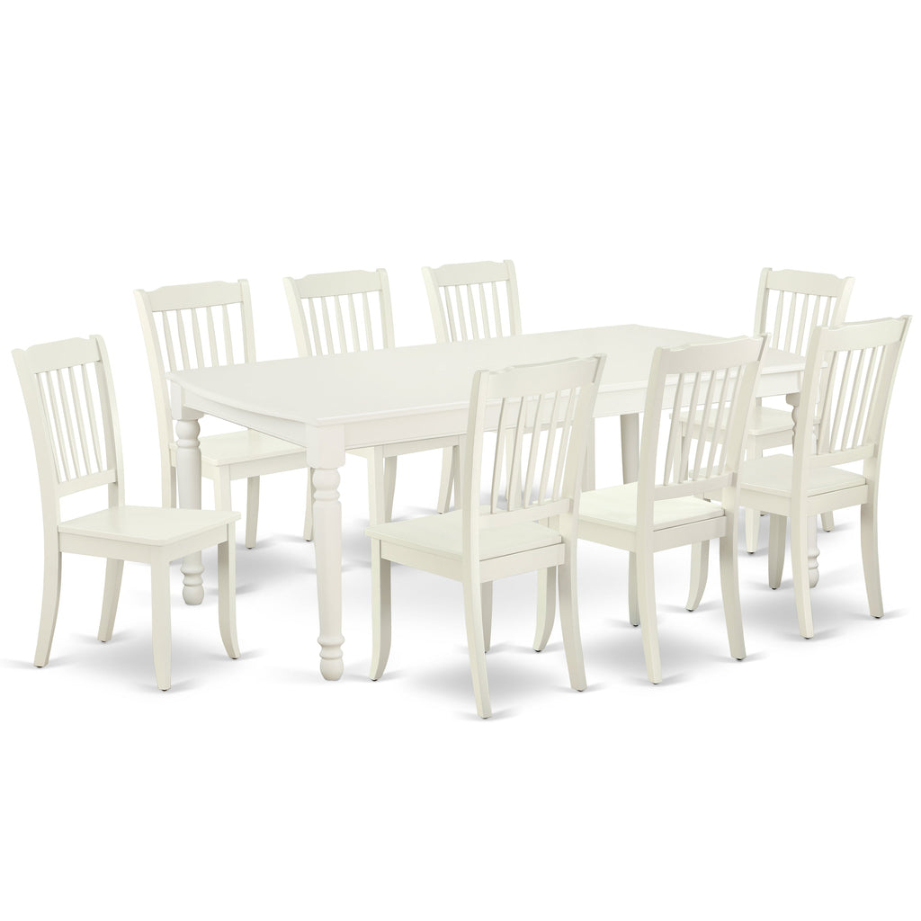 East West Furniture DODA9-LWH-W 9 Piece Dining Room Table Set Includes a Rectangle Kitchen Table with Butterfly Leaf and 8 Dining Chairs