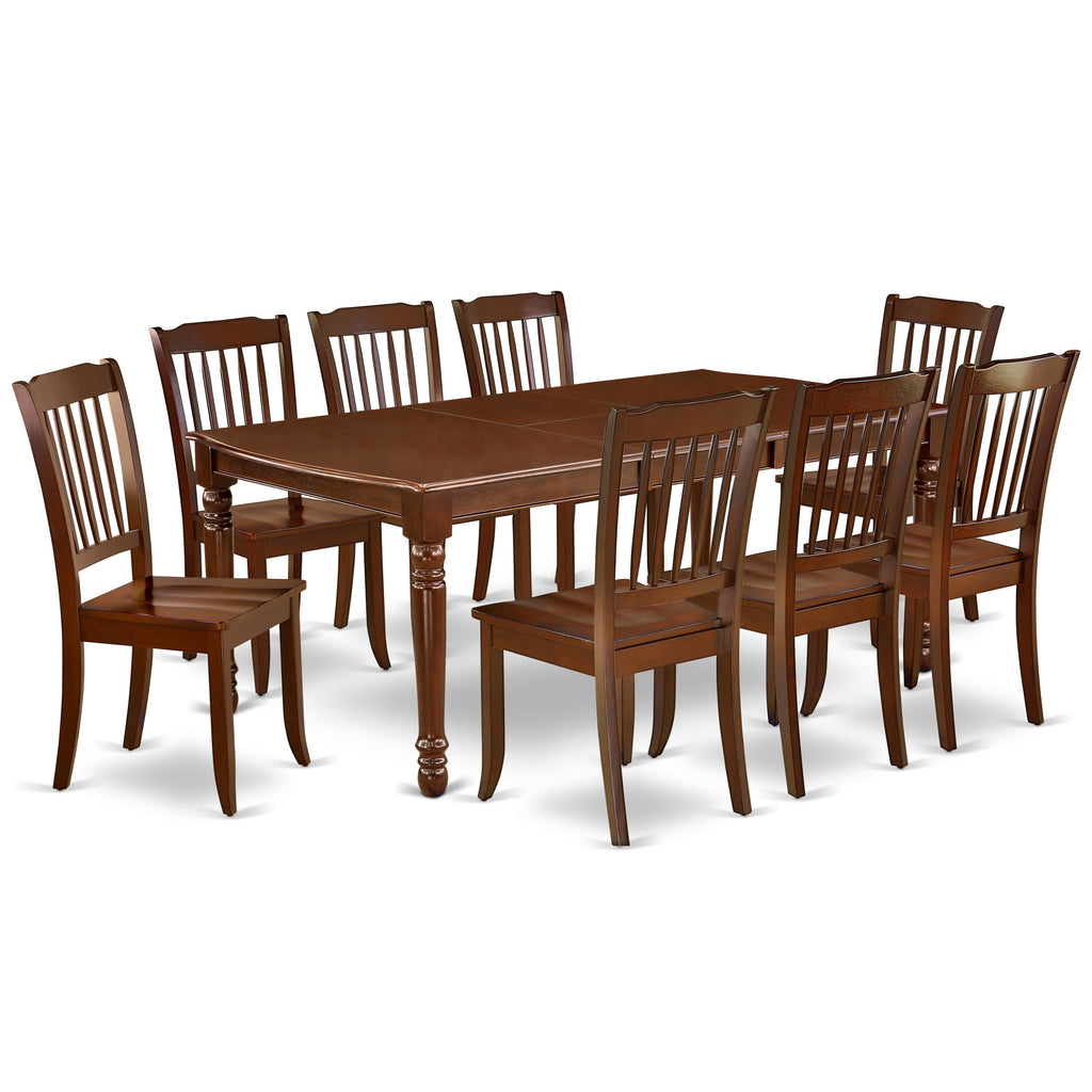 East West Furniture DODA9-MAH-W 9 Piece Dining Table Set Includes a Rectangle Dining Room Table with Butterfly Leaf and 8 Wood Seat Chairs