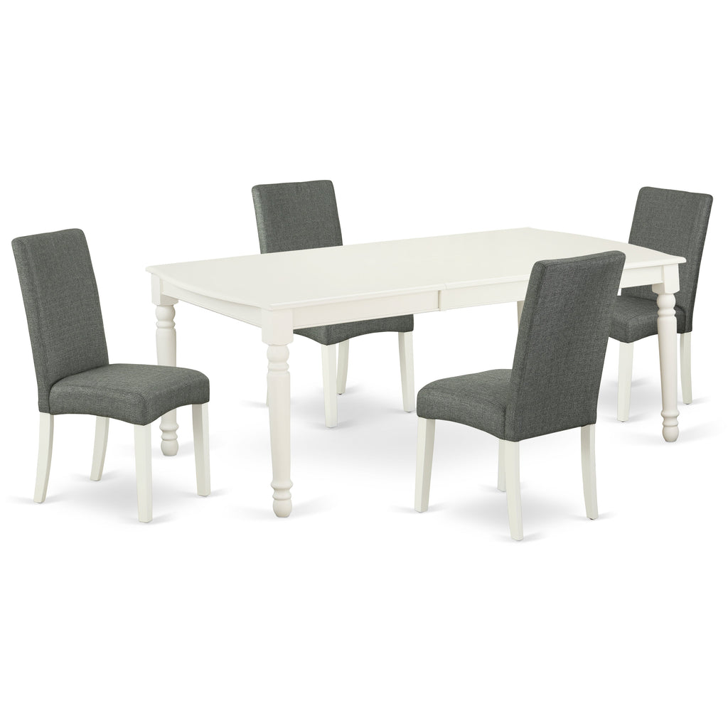 East West Furniture DODR5-LWH-07 5 Piece Dining Set Includes a Rectangle Dining Room Table with Butterfly Leaf and 4 Gray Linen Fabric Upholstered Parson Chairs
