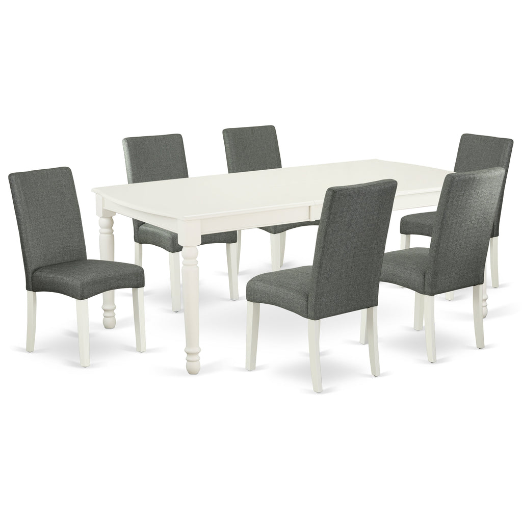 East West Furniture DODR7-LWH-07 7 Piece Dining Set Consist of a Rectangle Dining Room Table with Butterfly Leaf and 6 Gray Linen Fabric Upholstered Chairs