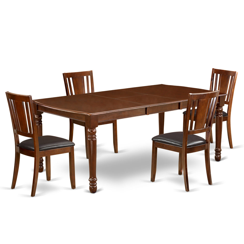 East West Furniture DODU5-MAH-LC 5 Piece Dinette Set for 4 Includes a Rectangle Dining Table with Butterfly Leaf and 4 Faux Leather Dining Room Chairs