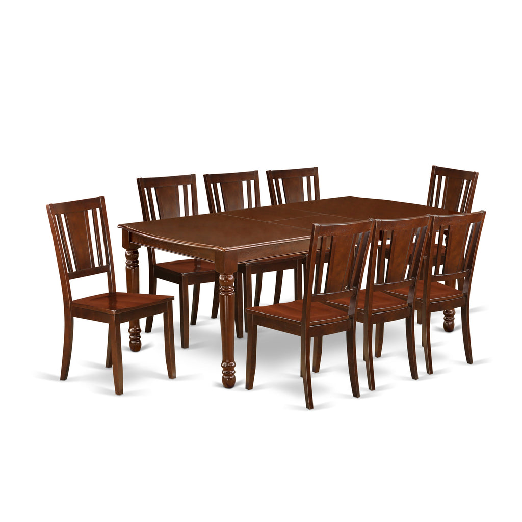 East West Furniture DODU9-MAH-W 9 Piece Dining Set Includes a Rectangle Dining Room Table with Butterfly Leaf and 8 Kitchen Chairs