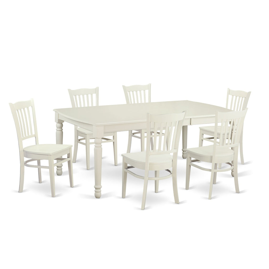 East West Furniture DOGR7-LWH-W 7 Piece Dining Set Consist of a Rectangle Dining Table with Butterfly Leaf and 6 Kitchen Chairs