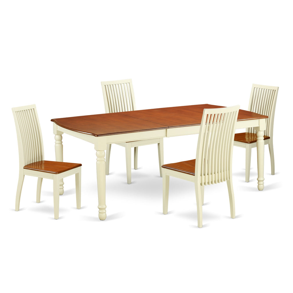 East West Furniture DOIP5-BMK-W 5 Piece Dining Set Includes a Rectangle Dining Room Table with Butterfly Leaf and 4 Wood Seat Chairs, 42x78 Inch, Buttermilk & Cherry